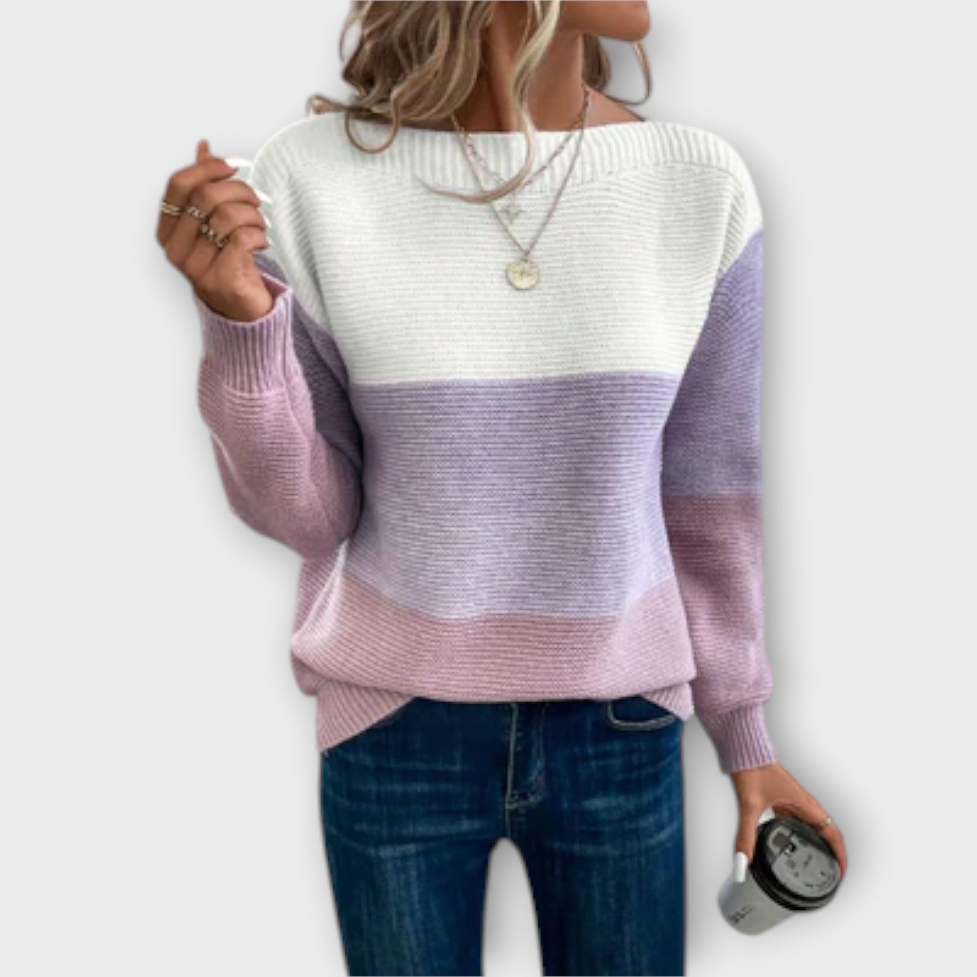 Clara - Elegantni trobojnasti patchwork pulover